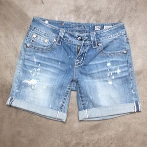 Miss Me Mid-Length Denim Bermuda Cuffed Short 26